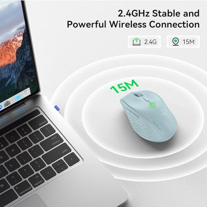 TECKNET Wireless Mouse, 2.4G USB Computer Mouse with 6-Level Adjustable 4800 DPI, 30 Months Battery, Ergonomic Grips, 6 Buttons Portable for PC, Chromebook, Mac - Lightblue - color: Lightblue