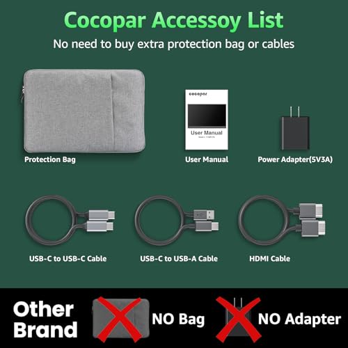 cocopar Portable Monitor IPS Travel Monitor with USB-C HDMI Portable Screen for Laptop MacBook Surface PC PS4/5 External Display with Kickstand, VESA Mountable, 15.6 Inch - size: 15.6 Inch