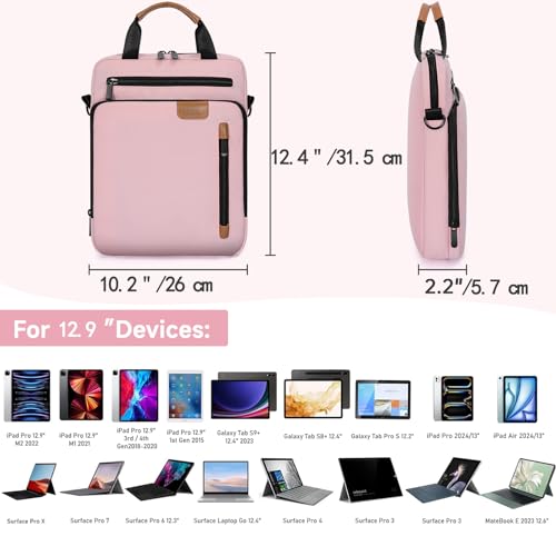 TORIBIO 13 Inch Tablet Sleeve Bag Padded Protective Travel Carrying Case | Fits 13" iPad Air M4 M3 M2, iPad Pro M5 M4 M2 M1, Samsung Galaxy Tab S9 FE+/S9+/S8+/S7 FE/S7+ 12.4" Surface Laptop Go 12.4" - color: Pink, size: 12.9 Inch