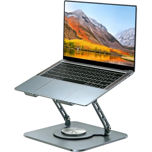 MANHONGYU 360 Rotating Laptop Stand，Ergonomic Foldable Computer Stand，Adjustable Height Laptop Metal Holder with All Laptops (10-16") - Grey