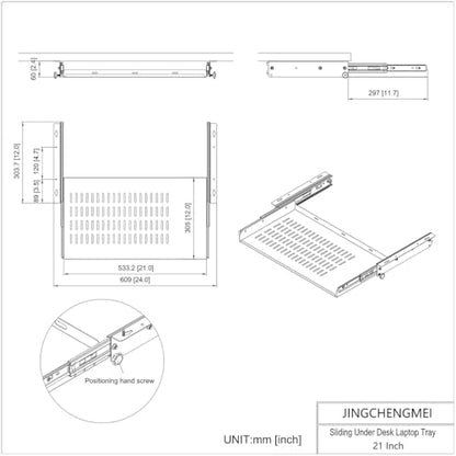 21 inch Sliding Under Desk Laptop Mount with Air Vents, Metal Under Desk Slide Out Tray for Laptop (21 Inch) - size: 21 Inch