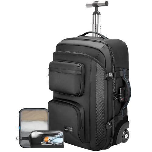 Carry on Backpack with Wheels, Rolling Backpack | Dry-Wet Pocket, TSA Lock, Laptop Compartment, Water-Resistant for Men Women, 3-Piece Set-Includes Toiletry & Storage Bag - color: Black-two