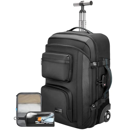 Carry on Backpack with Wheels, Rolling Backpack | Dry-Wet Pocket, TSA Lock, Laptop Compartment, Water-Resistant for Men Women, 3-Piece Set-Includes Toiletry & Storage Bag - color: Black-two