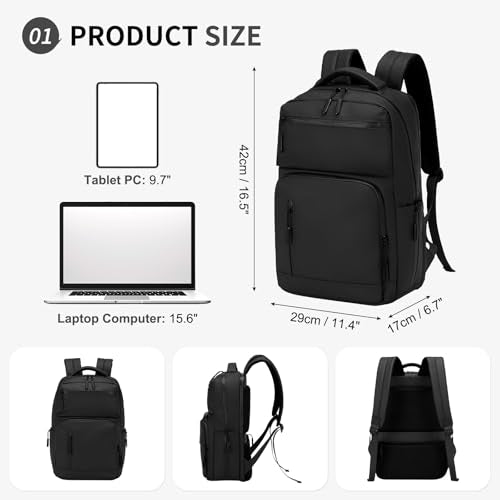 Waterproof Laptop Backpack for Men & Women, Flight Approved Anti-Theft Daypack with 15.6-inch Laptop Sleeve (Black) - color: Black