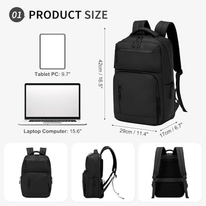Waterproof Laptop Backpack for Men & Women, Flight Approved Anti-Theft Daypack with 15.6-inch Laptop Sleeve (Black) - color: Black