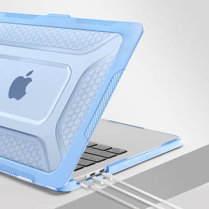 MOSISO Compatible with MacBook Air 13 inch Case M5 M4 M3 M2, Air Blue | 2 in 1 Kit Honeycomb Shock Resistant Hard Case with Foldable Kickstand for MacBook Air 13.6 2026-2022 A3449 A3240 A3113 A2681 - color: Air Blue