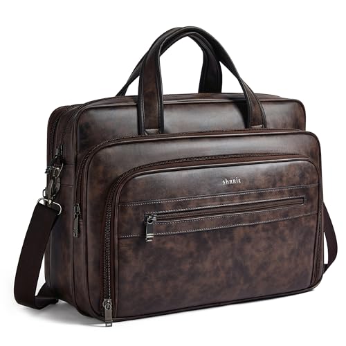 Leather Messenger Bag for Men&Women 17 Inch Leather Laptop Bag,Water-Resistant Large Shoulder Satchel Office,Work - color: Coffee