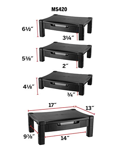 Kantek Monitor Stand With Drawer, 17" X 13.25" X 3" To 6.5", Black, Supports 50 Lbs - style: Single Level with Drawer