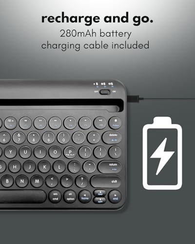 Macally Bluetooth Keyboard for Tablet | Wireless Keyboard for iPad mini/Air/Mini, iPhone (Multi-Device, Built-in Stand, Rechargeable) Easy to Use and Cute Portable - color: Black