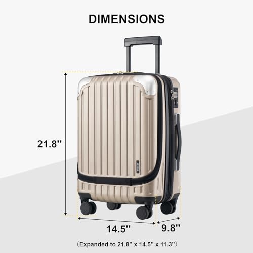 LEVEL8 Grace Carry on Luggage with Front Compartment, 20 Inch Expandable Hardside Suitcases with Wheels, Abs+Pc Harshell Spinner Luggages with Tsa Lock, Travel Bag for Women Men, Champagne - color: Champagne, size: 20 Inch - EXT