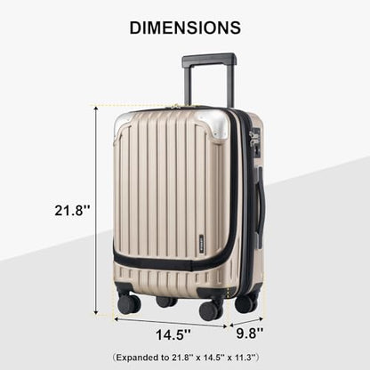 LEVEL8 Grace Carry on Luggage with Front Compartment, 20 Inch Expandable Hardside Suitcases with Wheels, Abs+Pc Harshell Spinner Luggages with Tsa Lock, Travel Bag for Women Men, Champagne - color: Champagne, size: 20 Inch - EXT