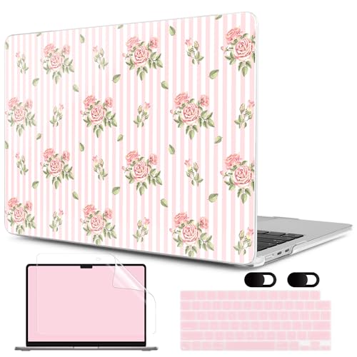 MEEgoodo Case for MacBook Pro 16 inch 2026 2024 2023 2021,Laptop Shell Compatible with M5 M4 M3 M2 M1 Pro/Max Chip,Fit Model A3429/A3428/A3403/A3186/A2991/A2780/A2485,Pink Stripes&Roses - color: Pink Stripes&Roses