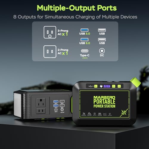 MARBERO Solar Powered Generator 88Wh, 120W Surge with 25W Solar Panel Kit | Solar Generator with Panels Included Portable Power Station with AC Outlet 110V for Camping Outdoor Home Backup Emergency RVs - color: Green Gray