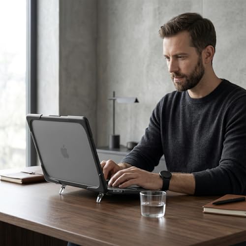 Batianda Heavy Duty Case for MacBook Neo 13 Inch 2026, Black | Fits Model A3404 A18 Pro Chip, Ergonomic Foldable Stand Holds 22lbs, TPU Bumper, Matte Translucent Shockproof Hard Shell - color: Black