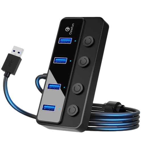 Qeefun 4-Port USB 3.0 Hub, Individual LED Power Switches, Multiport Splitter with 4ft Extension Cable, USB Extender for Laptop, PC, USB Flash Drives, iMac and More - style: A to 4A (120cm)