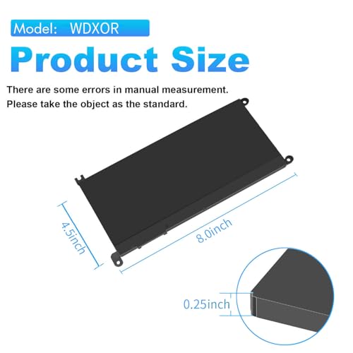 42Wh WDX0R Battery Replacement for Dell Inspiron 13 15 5000 7000 Series | 7573 5570 7579 7378 5567 5565 5379 Latitude 3490 3590 3340 3400 3390 3500 Vostro 5568 P69G P58f P66F WDXOR 11.4V - size: 8*4.5*0.26inch WDX0R
