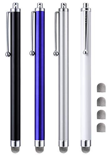 Stylus Pens, CCIVV 4 Pcs 5.6 Inches Mesh Tip Stylus for Touch Screens, iPad, iPhone, Kindle Fire, 4 Extra Replaceable Hybrid Fiber Tips (White, Black, Silver, Blue) - color: 5.6 inches-4pcs