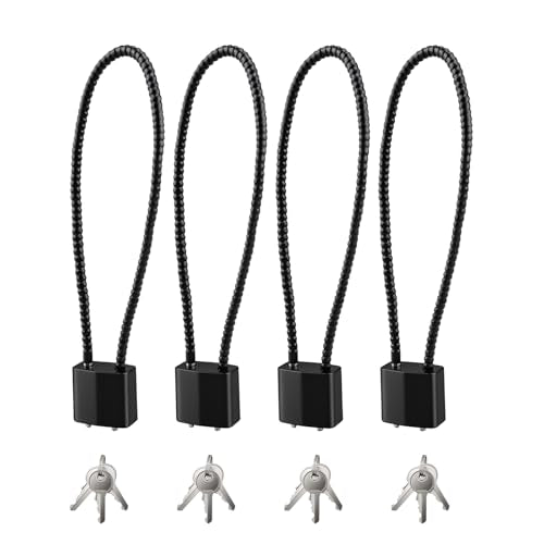 4 Pcs 15 Inch Cable Locks with Keys,Bike Locks,Heavy Duty Wire Lock Cable | bike lock，cable locks with keys（different）for Indoor Outdoor Bike Bicycle Helmet Cabinet Fence Gate Lock(Black) - size: 15 inches
