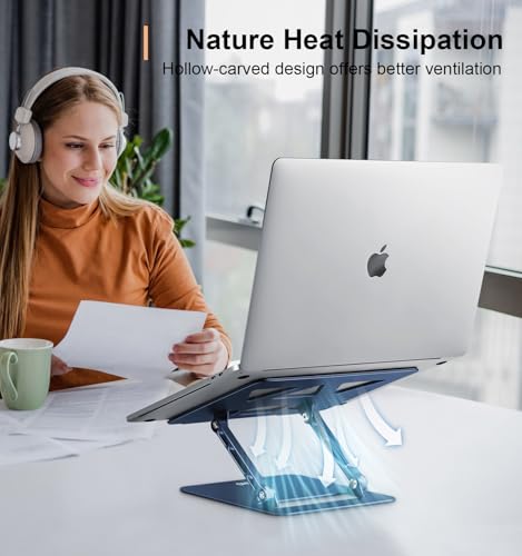 Aoviho Adjustable Laptop Stand for Desk,Portable Laptop Stand Holder and Riser,Foldable Aluminum Notebook Computer Stands for MacBook Air Pro HP Lenovo Dell Samsung Chromebook, 10-15.6 inch,Navy Blue - color: Navy Blue