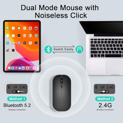 Wireless Keyboard and Mouse Combo, Rechargeable Bluetooth Keyboard & Mouse with 2.4 GHz Wireless USB Receiver, Compatible with iPad, Smartphone, PC, Laptop, Windows/iOS/Android, Black - color: Black