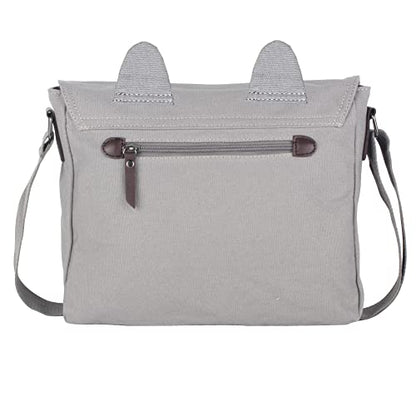 Canvas Cute Cat Kitty Messenger Bag Girls Crossbody Bag Shoulder Bag Cute Satchel School Bag - color: Gray