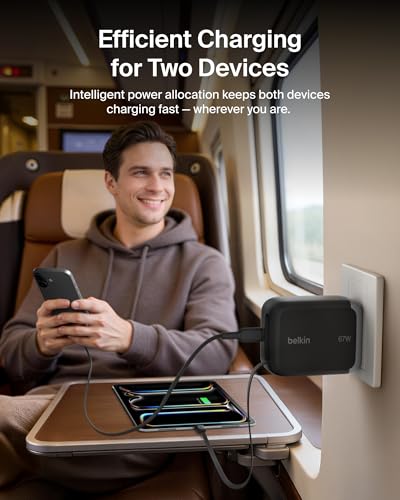 Belkin USB C Retractable Wall Charger, 67W Max GaN Fast Charging Block w/Built-in, Extra-Long 3.3ft Retractable Cable - iPhone Charger for iPhone 17/16 Series, Galaxy, MacBook, AirPods, iPad, & More - color: Black, style: 67W