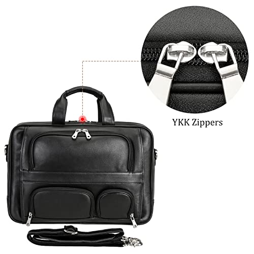 Polare Full Grain Cowhide Leather 17'' Laptop Large Briefcase for Men Business Messenger Bag Work Bag - color: Black