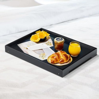 RRX Bamboo Bed Tray Table with Folding Legs, Breakfast Tray, 2 Pack (Black) | Bed Trays for Folding Table Eating, Kitchen Serving, Food, Sofa, Snacking or Working, Laptop Desk Dinner, Snack Tray - color: Black