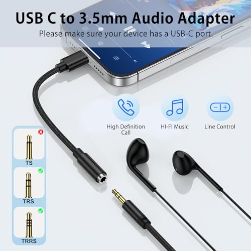 USB C to 3.5mm Audio Adapter Samsung Type C to Headphone Jack Adapter Aux | Dongle Cable for Samsung Galaxy S26 Ultra S26+ S26 S25 Ultra S25 FE Edge S25+ A37 A57 A17 A16 5G A36 A26 A56 S24 S23 S22 S21