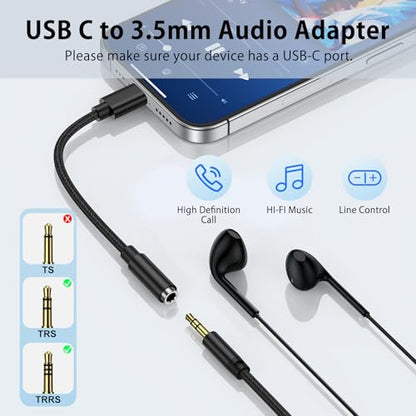 USB C to 3.5mm Audio Adapter Samsung Type C to Headphone Jack Adapter Aux | Dongle Cable for Samsung Galaxy S26 Ultra S26+ S26 S25 Ultra S25 FE Edge S25+ A37 A57 A17 A16 5G A36 A26 A56 S24 S23 S22 S21