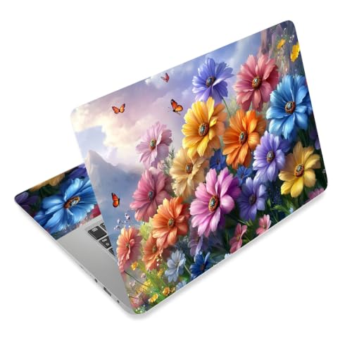 Laptop Skin Sticker Decal for 12 13 13.3 14 15 15.6 in, Universal Vinyl Waterresistant Protector Cover for Notebook PC Netbook, Computer Decor for Women Girls Colorful Flower Meadow - color: Colorful Flower Meadow