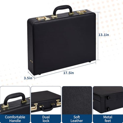 Garvee Briefcases for Men, Professional Leather Briefcase | Dual Combination Lock, Hard Side, Expandable Attache Case, 15.6" Laptop, Work Office Travel - color: Black