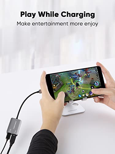 CableCreation USB Type C Splitter, 2-in-1 USB C Audio Adapter and PD Fast Charging, Type C Aux Dongle Compatible with iPad, MacBook, iPhone 16 15 Pro Max Plus, Galaxy S24/S23/S22+, Pixel 9/8/7+, Grey - style: USB C+USB C Audio (with tail)