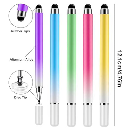 5 Pack 2 in 1 Stylus Pen for Touchscreen,iPad,iPhone,Stylus Pens | LAPOCOVER Stylus Pens,High Precision & Sensitivity, Compatible for iPad/Android Tablets, Laptop and Touchscreens - color: Blue/Green/Pink/Purple/Yellow