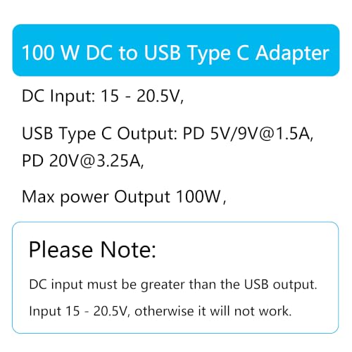90 Degree 100W DC 4.5mm x0.6mm Power Adapter, Input 15 - 20.5V, PD Chip | Right Angle DC 4506 Female to USB Type C Male PD Plug, Built in PD Intelligent Chip Quick Identification V/A, for USB C Port - style: DC 4506 Female to USB Type c Male - 100W
