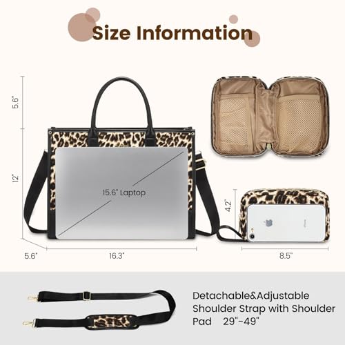 LOVEVOOK Laptop Bag for Women 17 inch Canvas Laptop Tote Bag， Large Professional Teacher Purse Lightweight Computer Bag Briefcase Business Office, Black Brown - color: Leopard-black, size: 17inch