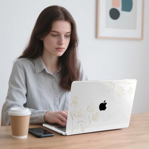 G JGOO Compatible with MacBook Air 15 inch Case 2026 2025 2024 2023 M5 A3448 M4 A3241 M3 A3114 M2 A2941, Protective Hard Laptop Shell Case + Keyboard Cover + Screen Protector, Golden Floral - color: Golden Floral