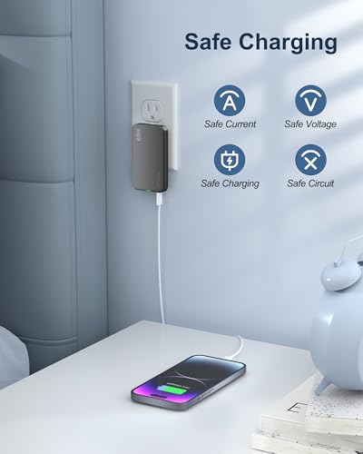 65W GaN USB C Wall Charger Block,3 Port Ultra Thin Flat USB-C Charging Plug,Foldable USB Power Adapter for MacBook,iPhone 15/16,Samsung (Gray) - color: Gray