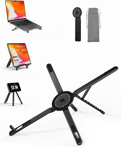 SupeDesk Adjustable Laptop Stand, 3-in-1 Magnetic Foldable Stand for Laptop, Tablet & Phone, Portable Aluminum Laptop Riser with Multi-Angle Support for Desk, Home & Travel, Black - color: Black