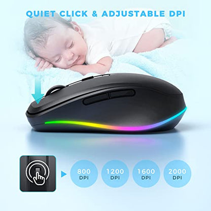 PEIOUS Wireless Mouse Jiggler, LED Mouse with Built-in Mouse Mover, Black | Rechargeable, Silent Clicks, Adjustable DPI and Random Movement Keep Computers Awake for Work-Life Balance on Laptop/PC/Mac - color: Black