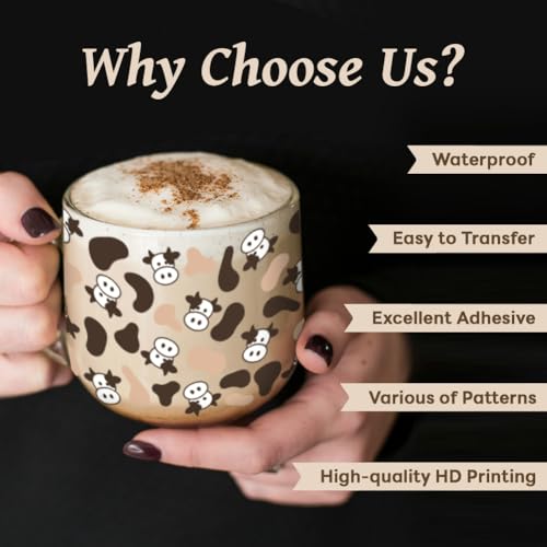 Cow UV DTF Cup Wraps, 10 Sheets Transfer Sticker | Waterproof UV DTF Stickers, Custom Vinyl Decals for 16oz Coffee Cups Tumblers Bottles Mugs, DIY Gifts & Crafts - style: Cow