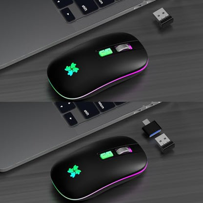 besky Wireless Rechargeable Mouse, Portable Silent Computer Mouse, Black | Backlit LED 2.4G USB Cordless Mouse with USB-C Adapter for Laptop, PC, MacBook, Chromebook, iPad & Tablet