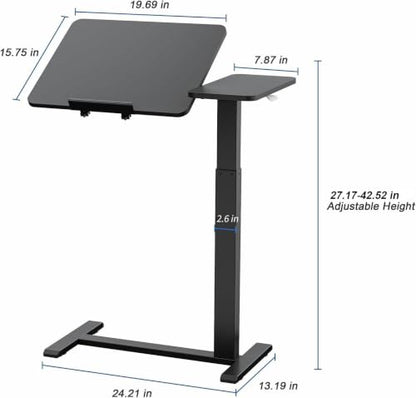 Ywin Medical Overbed Table with Wheels, Lift 27-43in, Black | Steel frame & wood top, 0-60° tilt, rolling casters, 66lb load, pneumatic adjustable height for Bed/hospital/couch/office - color: Black-1, size: 27.6" x 15.8"