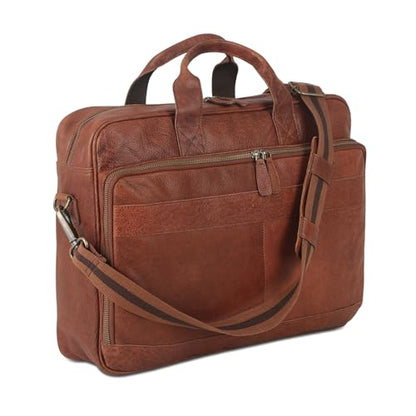 KomalC Leather briefcase 16 inch Laptop Messenger Bag for Men and Women Best Office Satchel Bag - color: Wash Tan
