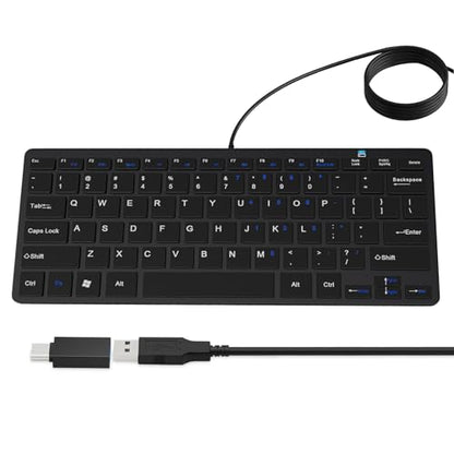Ultra-Slim 78keys USB Mini Wired Keyboard with Media Hotkeys for Apple Mac Pro, MacBook 56Pro/ iMac, Air, Mac mini, Laptop Computers, Windows Desktop PC 11/10/8/7, with USB-A to C OTG Adapter, Black - color: Black, size: USB-A