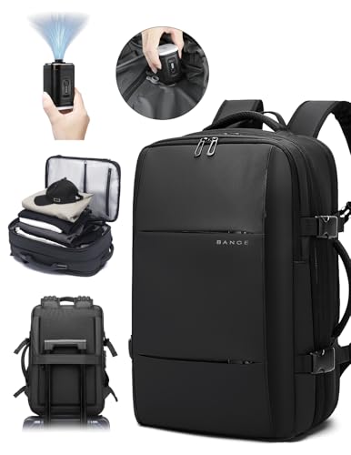 BANGE Backpack with Anti-Theft Vacuum Compression Travel Backpack,Expandable Backpacks with Pump for Airplanes - color: Black