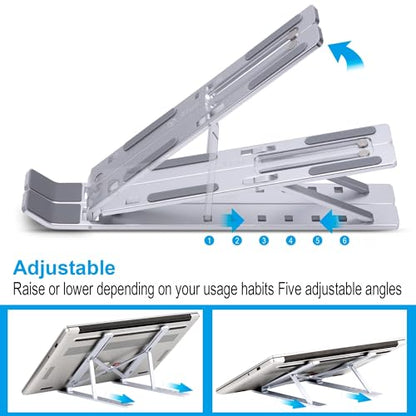 Portable Laptop Stand, Aluminum Laptop Stand for Desk Ergonomic 6 Angles Adjustable Anti-Slip Computer Stand, Metal Laptop Riser Holder Compatible with All Laptops and iPad, Sliver - color: Sliver