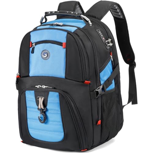 SHRRADOO Large Travel Laptop Backpack for Women, Work College Backpacks | Fit 17 Inch Laptops, with Combination Lock, Carry On Flight Approved, 50L Big Bags, Business Backpack for Men Women - color: Blue