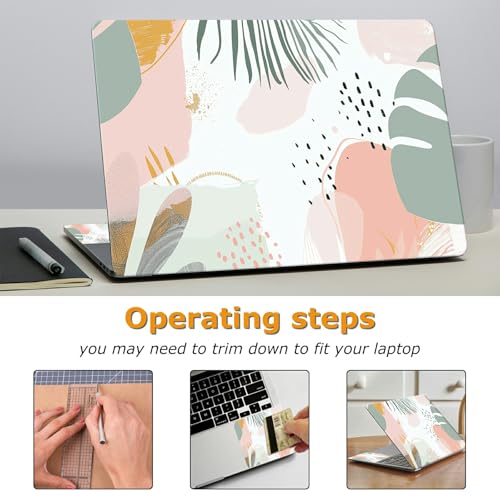 Universal Laptop Skin Sticker with 2 Wrist Pad Decals, 3-Piece Removable Vinyl Laptop Cover, Minimalist Art Flowers Waterproof Anti-Scratch, Easy-Trim Fit for 13.3" 14" 15.6" Laptops - color: Minimalist Art Flowers