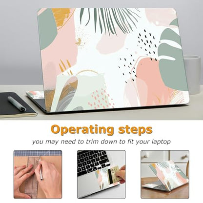 Universal Laptop Skin Sticker with 2 Wrist Pad Decals, 3-Piece Removable Vinyl Laptop Cover, Minimalist Art Flowers Waterproof Anti-Scratch, Easy-Trim Fit for 13.3" 14" 15.6" Laptops - color: Minimalist Art Flowers